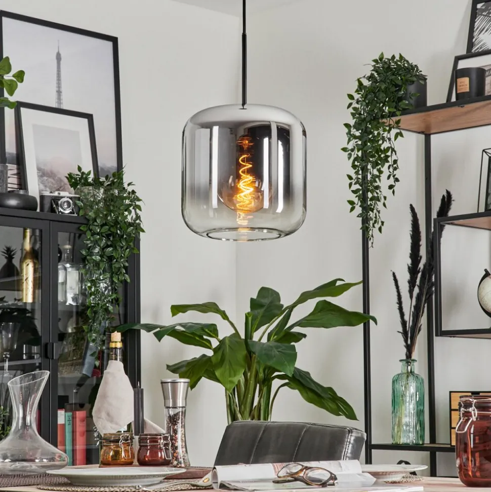 Suspension Verre 25Cm Lauden Chrome, Clair, Fume, 1 Lumiere