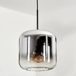 Suspension Verre 25Cm Lauden Chrome, Clair, Fume, 1 Lumiere