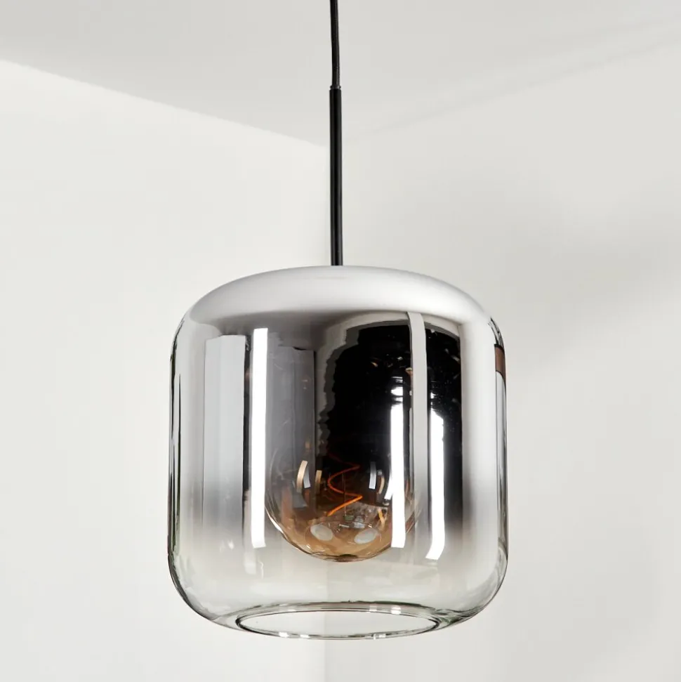 Suspension Verre 25Cm Lauden Chrome, Clair, Fume, 1 Lumiere