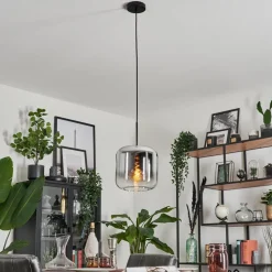 Suspension Verre 25Cm Lauden Chrome, Clair, Fume, 1 Lumiere