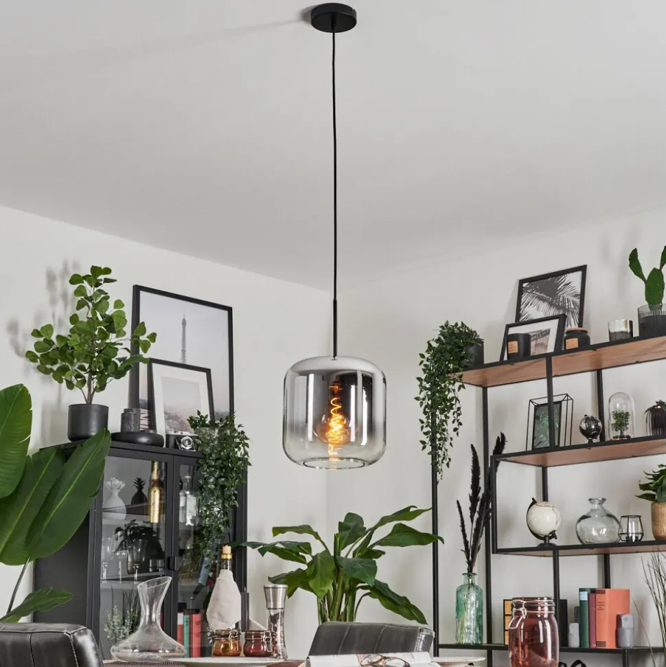 Suspension Verre 25Cm Lauden Chrome, Clair, Fume, 1 Lumiere