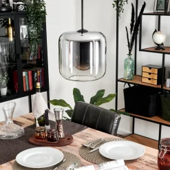Suspension Verre 25Cm Lauden Chrome, Clair, Fume, 1 Lumiere