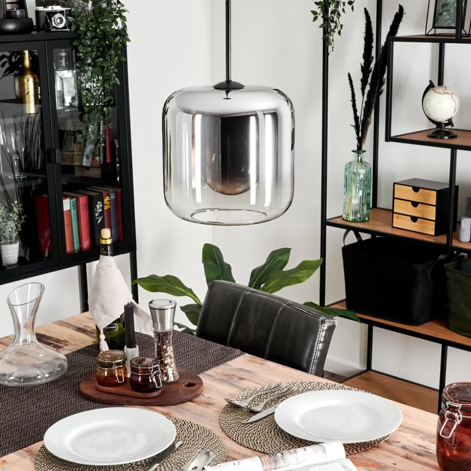 Suspension Verre 25Cm Lauden Chrome, Clair, Fume, 1 Lumiere