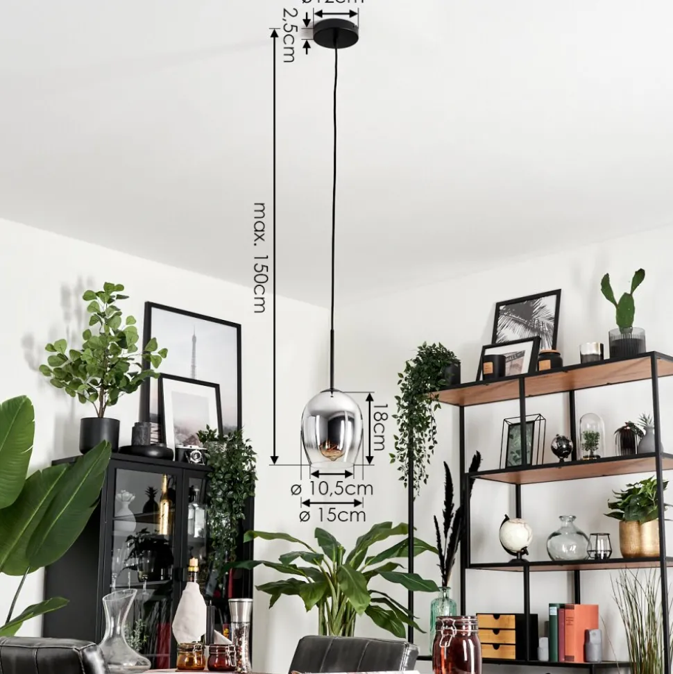 Suspension Verre 15Cm Vevino Clair, Fume, 1 Lumiere