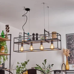Suspension Victorine Chrome, Noir, 4 Lumieres