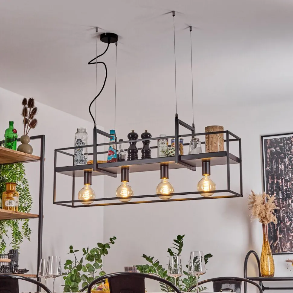 Suspension Victorine Chrome, Noir, 4 Lumieres