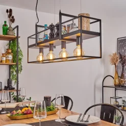 Suspension Victorine Chrome, Noir, 4 Lumieres