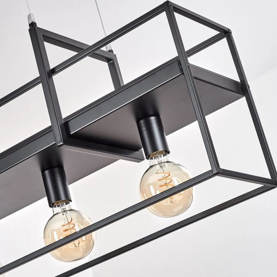 Suspension Victorine Chrome, Noir, 4 Lumieres