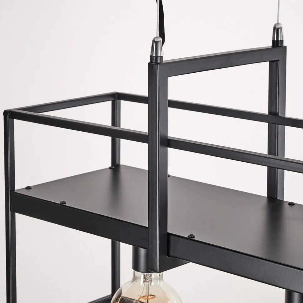 Suspension Victorine Chrome, Noir, 4 Lumieres