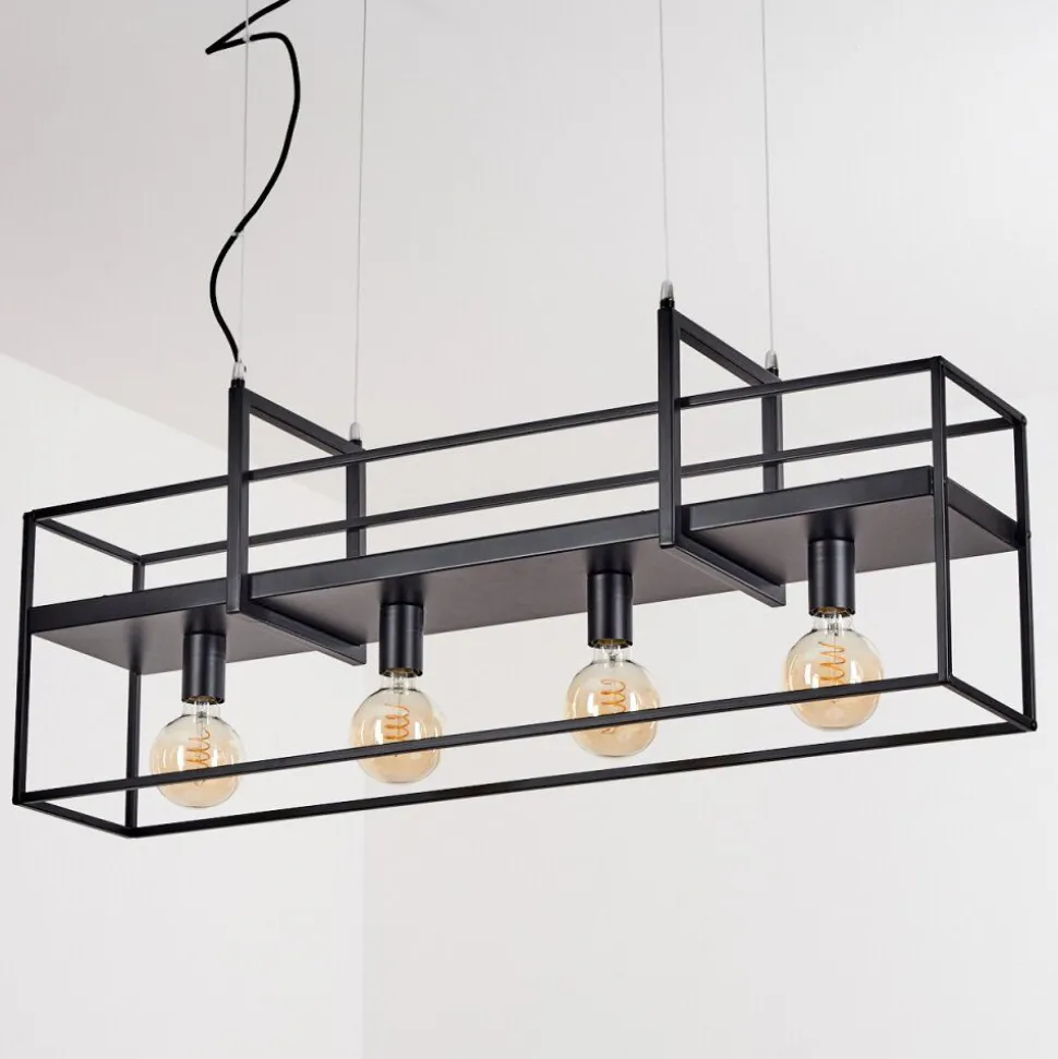 Suspension Victorine Chrome, Noir, 4 Lumieres