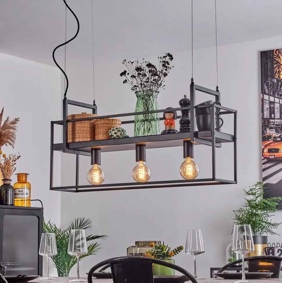 Suspension Victorine Chrome, Noir, 3 Lumieres