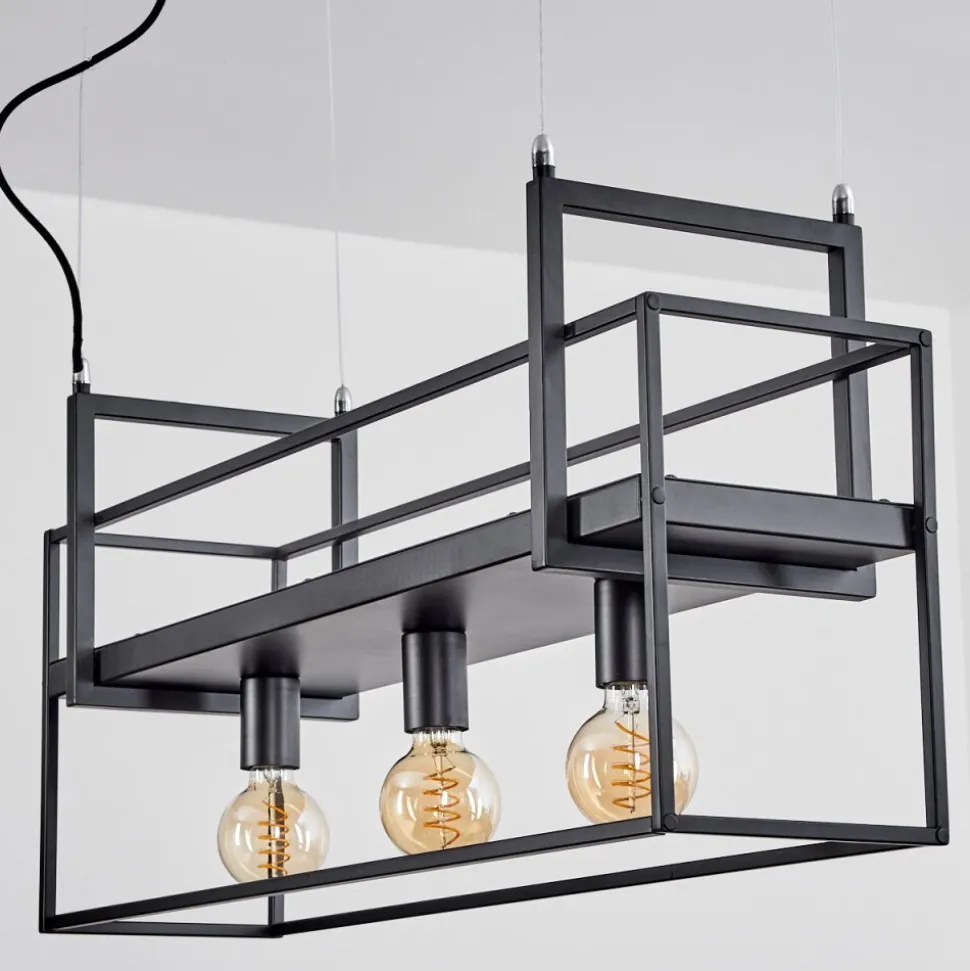 Suspension Victorine Chrome, Noir, 3 Lumieres