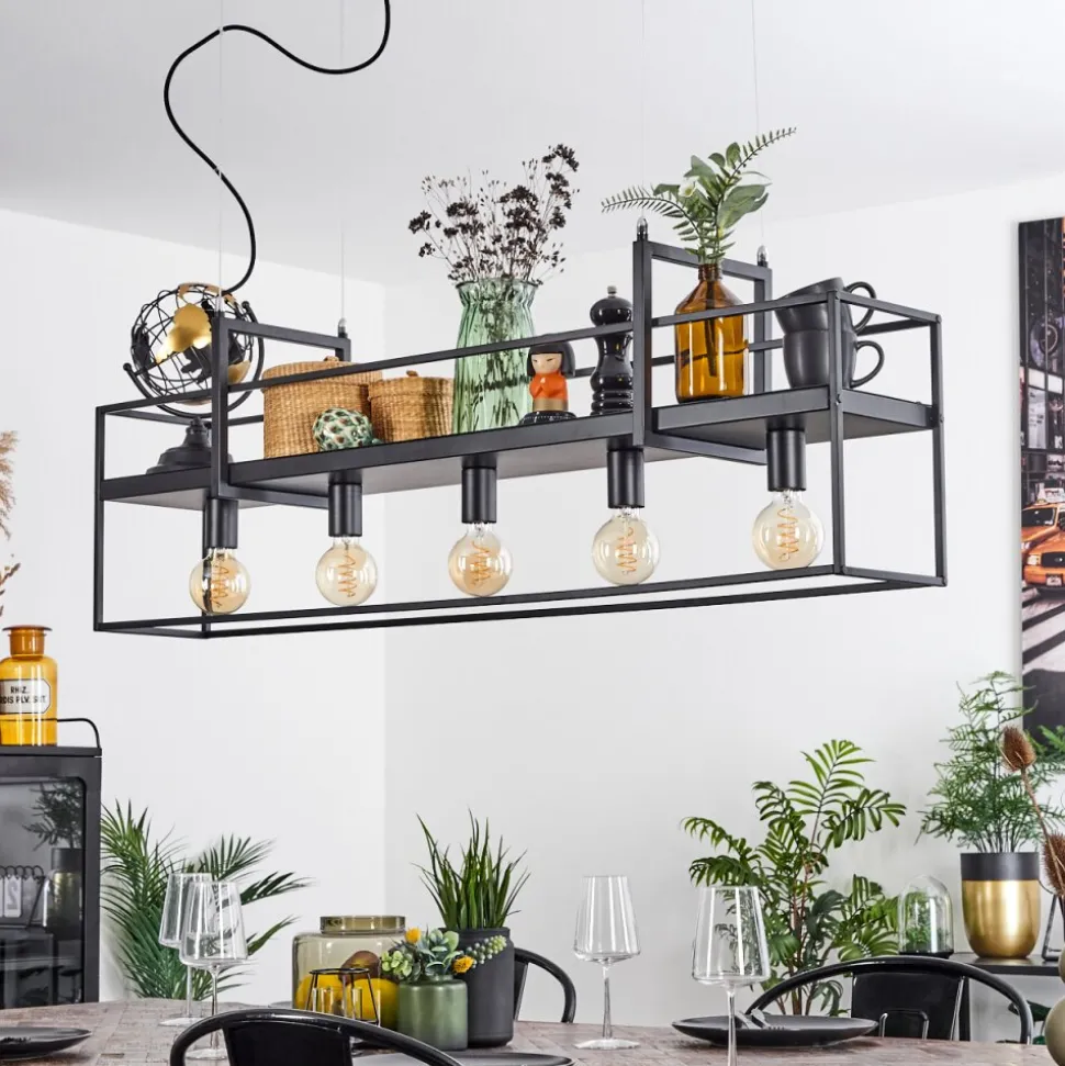 Suspension Victorine Chrome, Noir, 5 Lumieres
