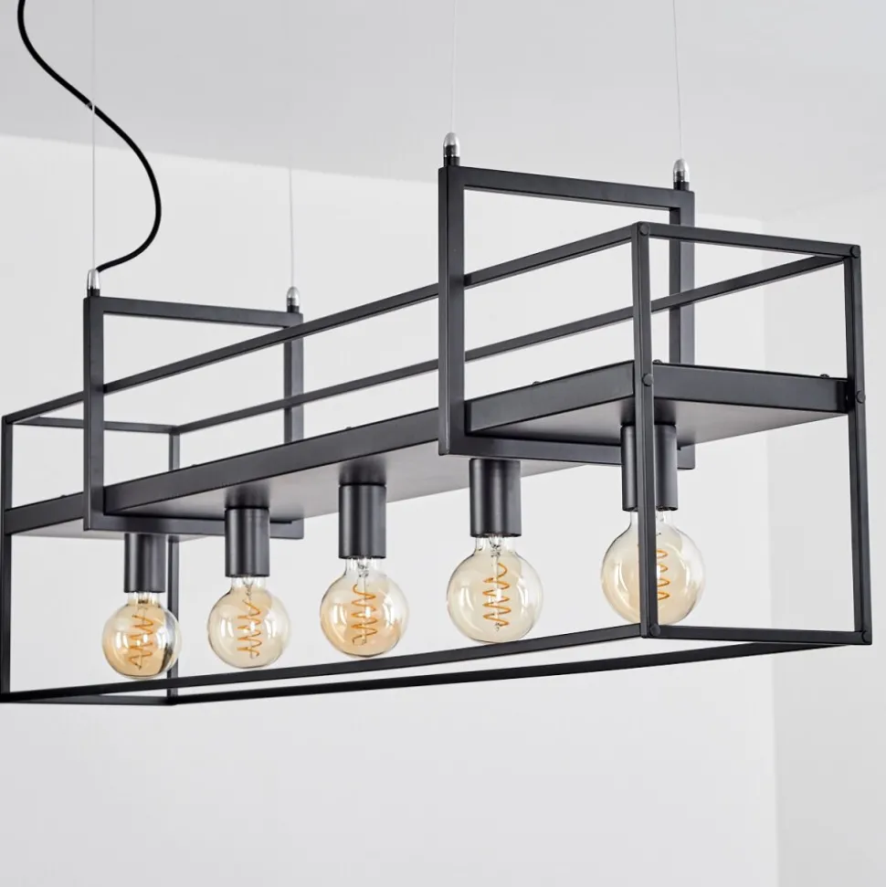 Suspension Victorine Chrome, Noir, 5 Lumieres
