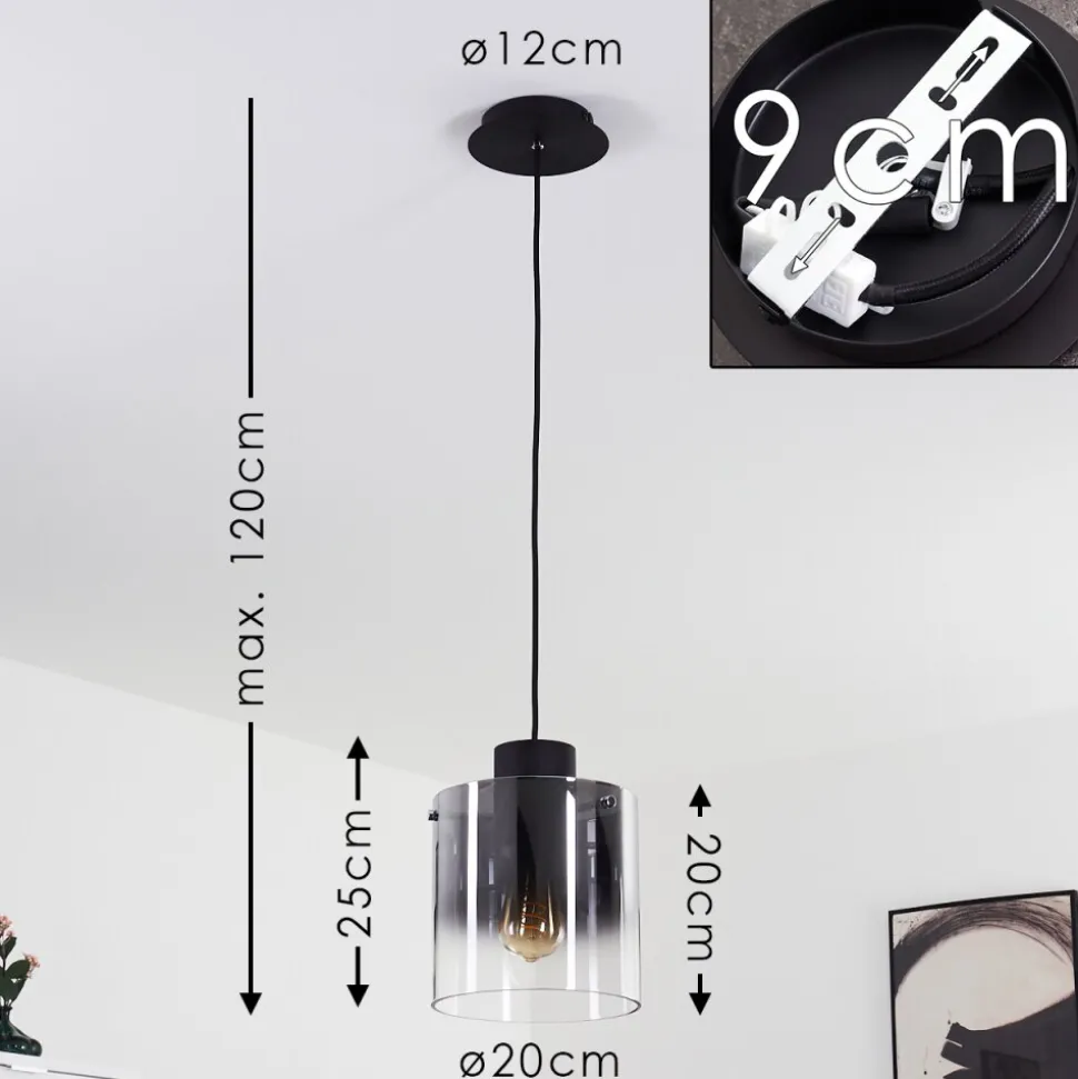 Suspension Wichita Fumee, Noir, 1 Lumiere
