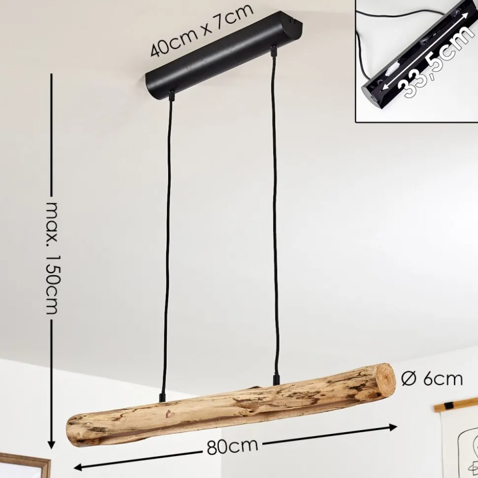 Suspension Winterthur Led Bois Clair, Noir, 1 Lumiere