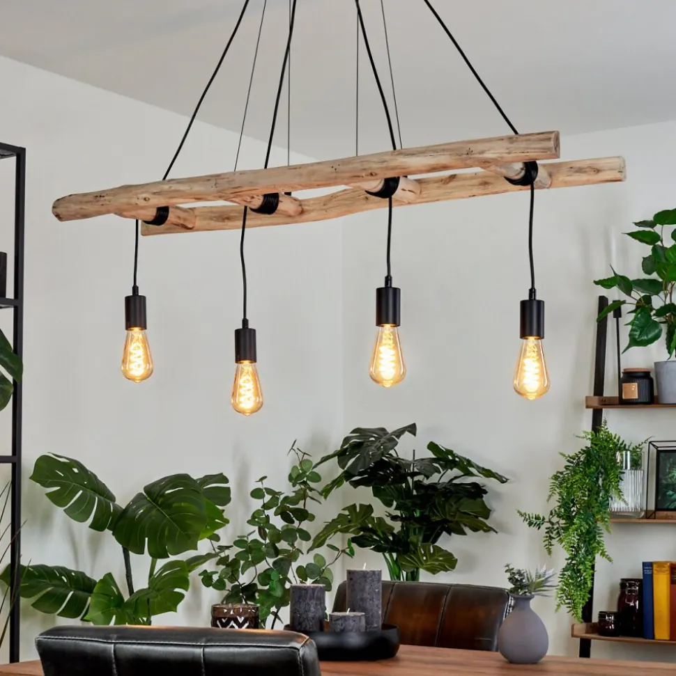 Suspension Yaak Brun, Noir, 4 Lumieres