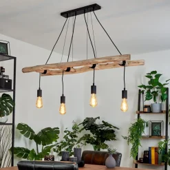 Suspension Yaak Brun, Noir, 4 Lumieres