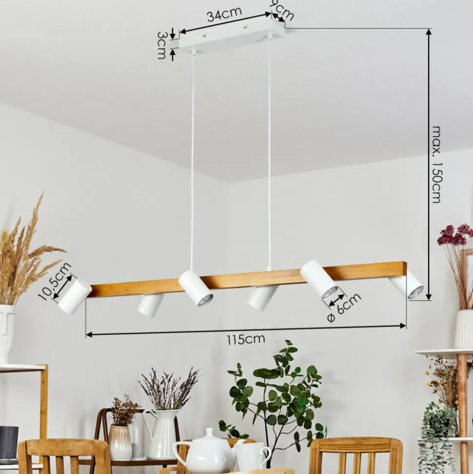 Suspension Zuoz Ecru, Blanc, 6 Lumieres