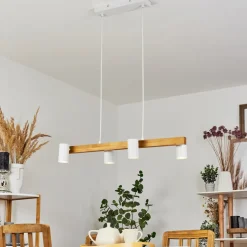 Suspension Zuoz Ecru, Blanc, 4 Lumieres