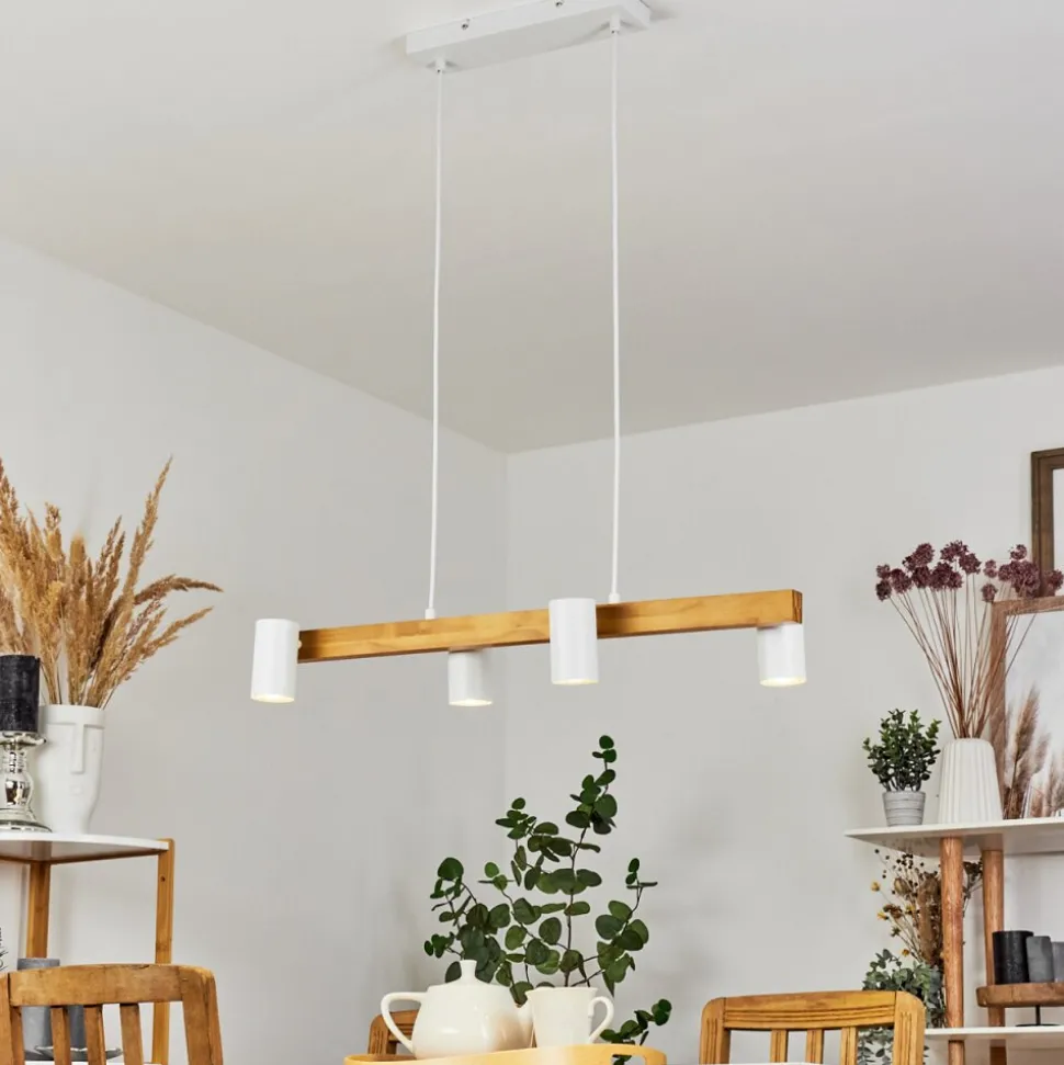 Suspension Zuoz Ecru, Blanc, 4 Lumieres