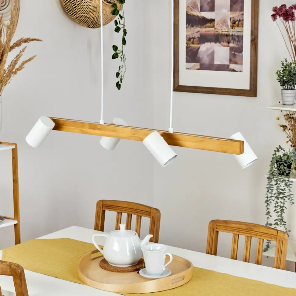 Suspension Zuoz Ecru, Blanc, 4 Lumieres