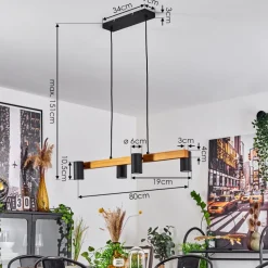 Suspension Zuoz Ecru, Noir, 4 Lumieres