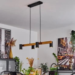 Suspension Zuoz Ecru, Noir, 4 Lumieres