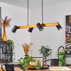 Suspension Zuoz Ecru, Noir, 4 Lumieres