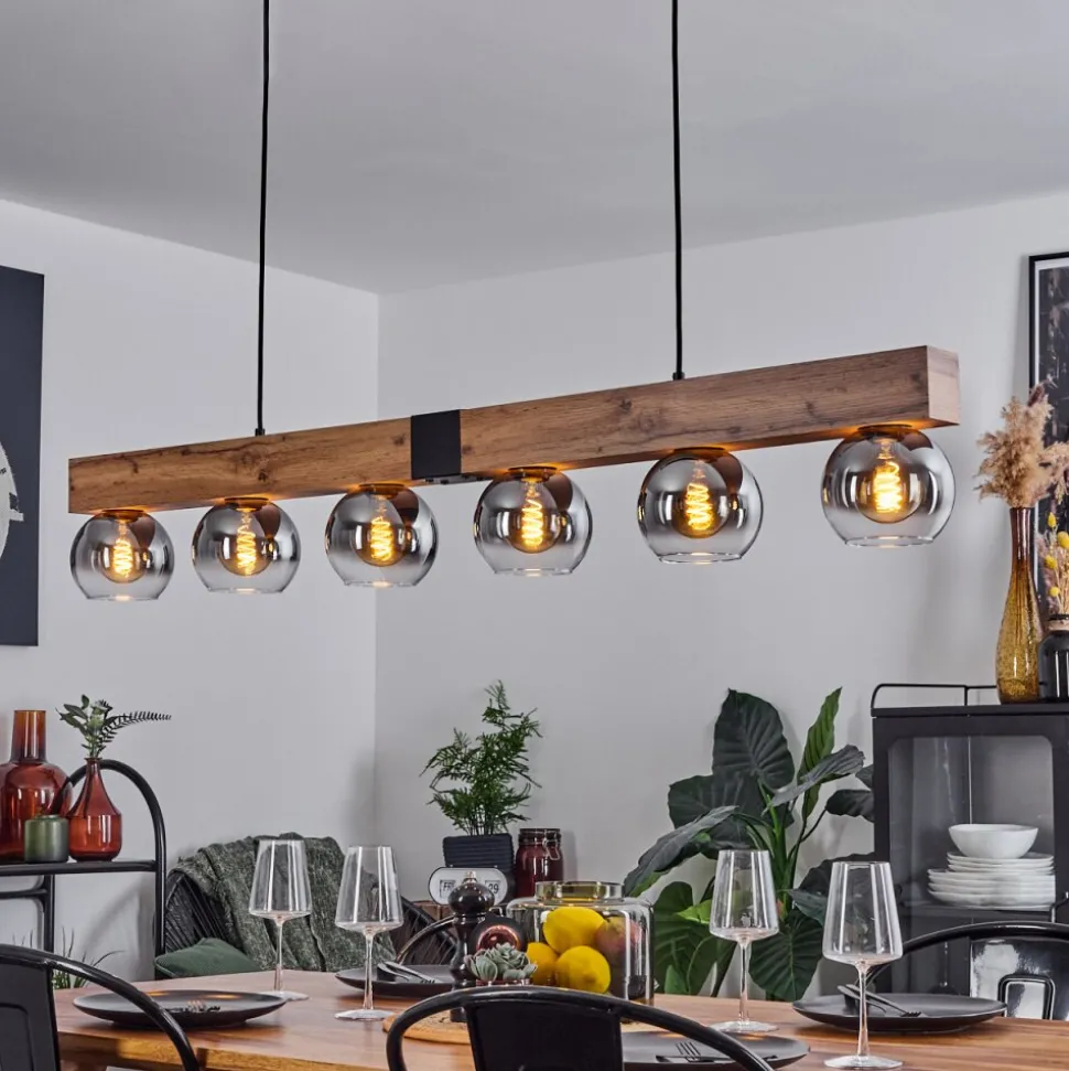 Suspensionvouhet Brun, Couleur Bois, Noir, 6 Lumieres