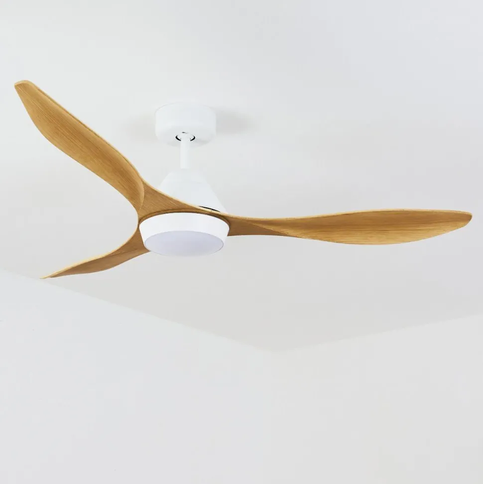Ventilateur De Plafond Follseland Led Brun Clair, Couleur Bois, Blanc, 1 Lumiere, Telecommandes