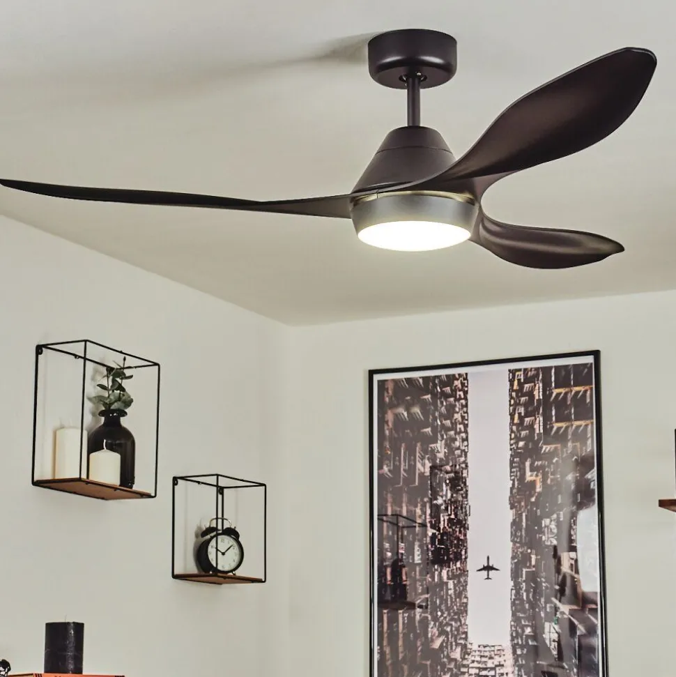 Ventilateur De Plafond Follseland Led Noir, 1 Lumiere, Telecommandes