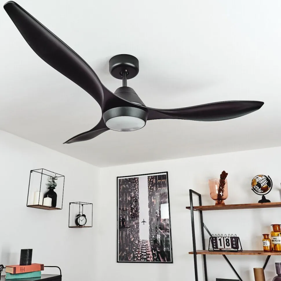 Ventilateur De Plafond Follseland Led Noir, 1 Lumiere, Telecommandes