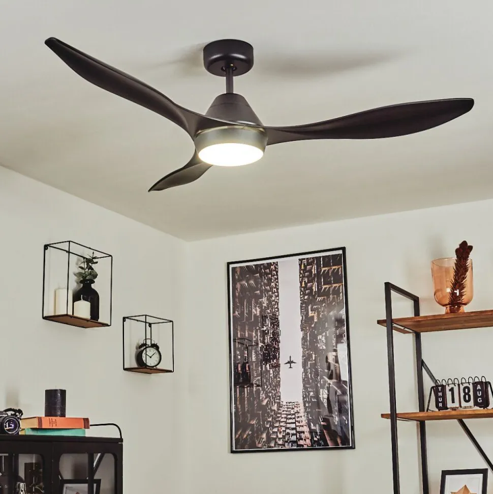 Ventilateur De Plafond Follseland Led Noir, 1 Lumiere, Telecommandes