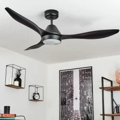 Ventilateur De Plafond Follseland Led Noir, 1 Lumiere, Telecommandes