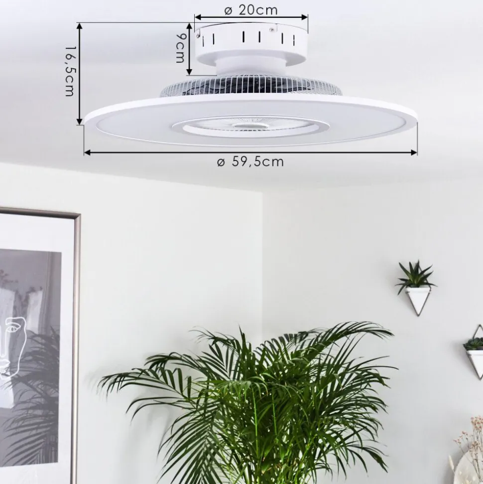 Ventilateur De Plafond Marmorta Led Blanc, 1 Lumiere, Telecommandes