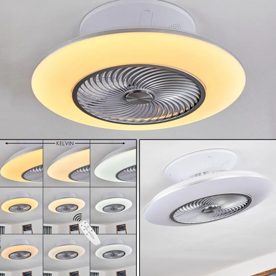 Ventilateur De Plafond Nagoya Led Blanc, 1 Lumiere, Telecommandes