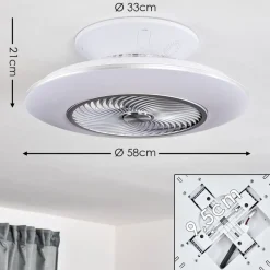 Ventilateur De Plafond Nagoya Led Blanc, 1 Lumiere, Telecommandes