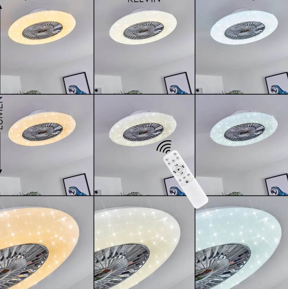 Ventilateur De Plafond Petrovac Led Chrome, Blanc, 1 Lumiere, Telecommandes