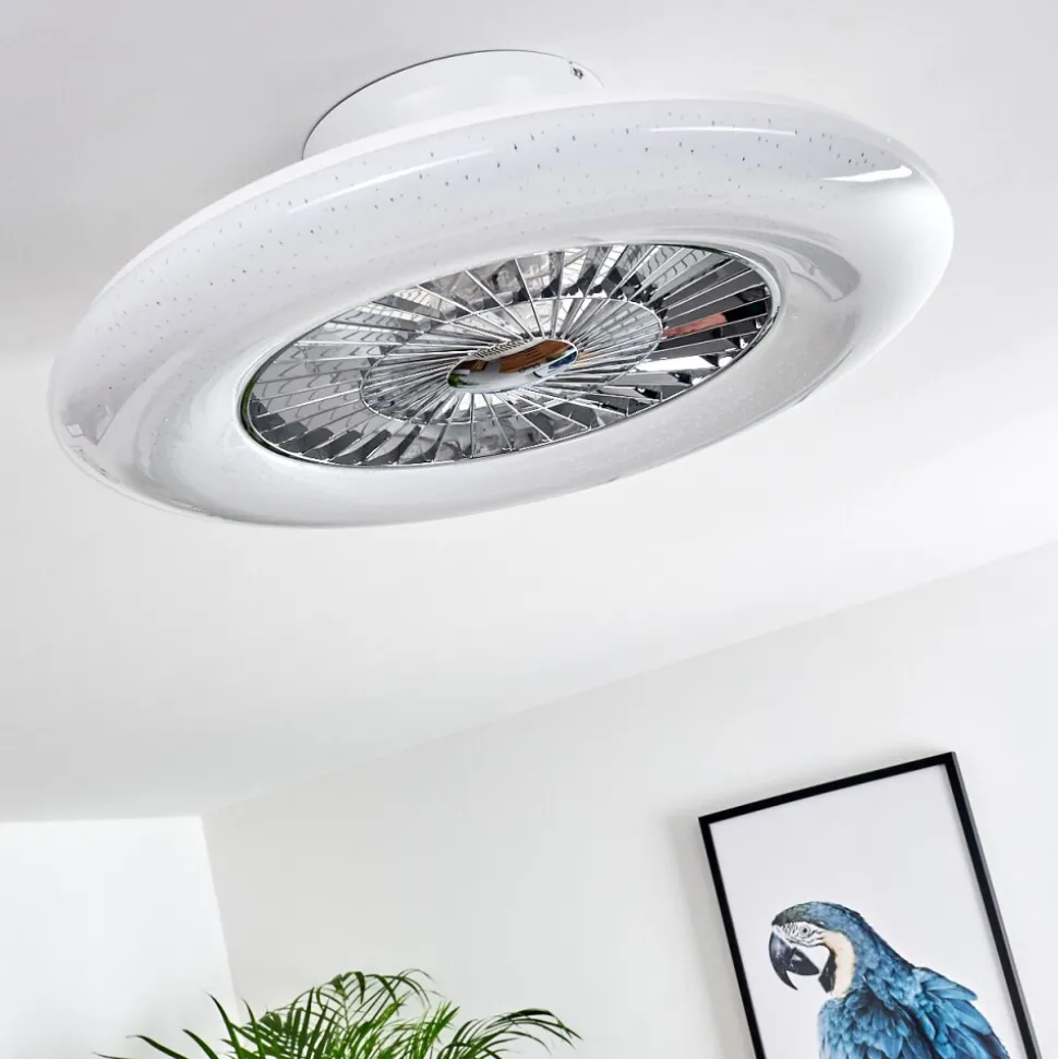 Ventilateur De Plafond Petrovac Led Chrome, Blanc, 1 Lumiere, Telecommandes
