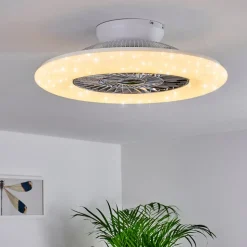 Ventilateur De Plafond Petrovac Led Chrome, Blanc, 1 Lumiere, Telecommandes