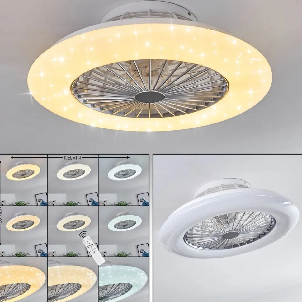 Ventilateur De Plafond Piraeus Led Titane, Blanc, 1 Lumiere, Telecommandes