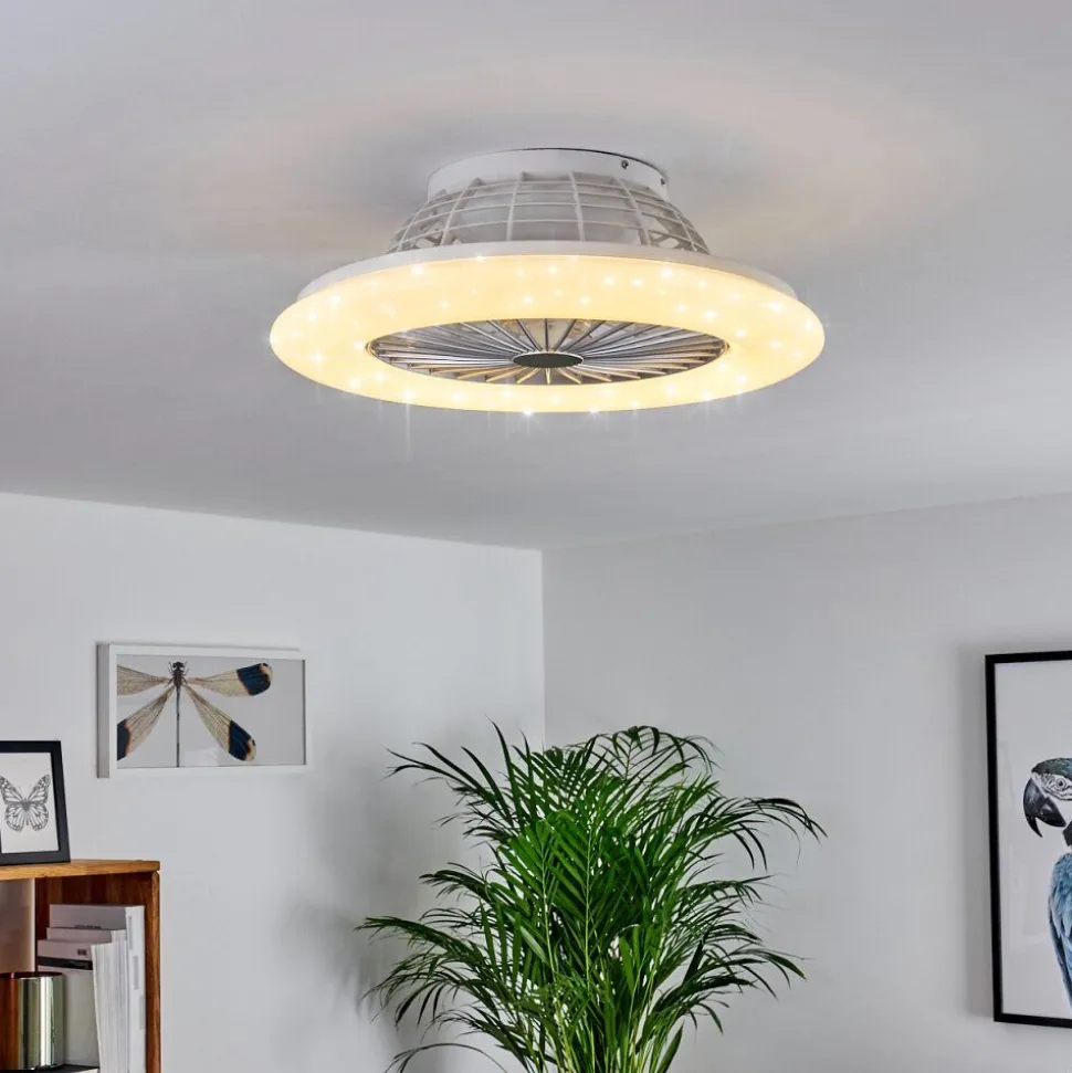 Ventilateur De Plafond Piraeus Led Titane, Blanc, 1 Lumiere, Telecommandes