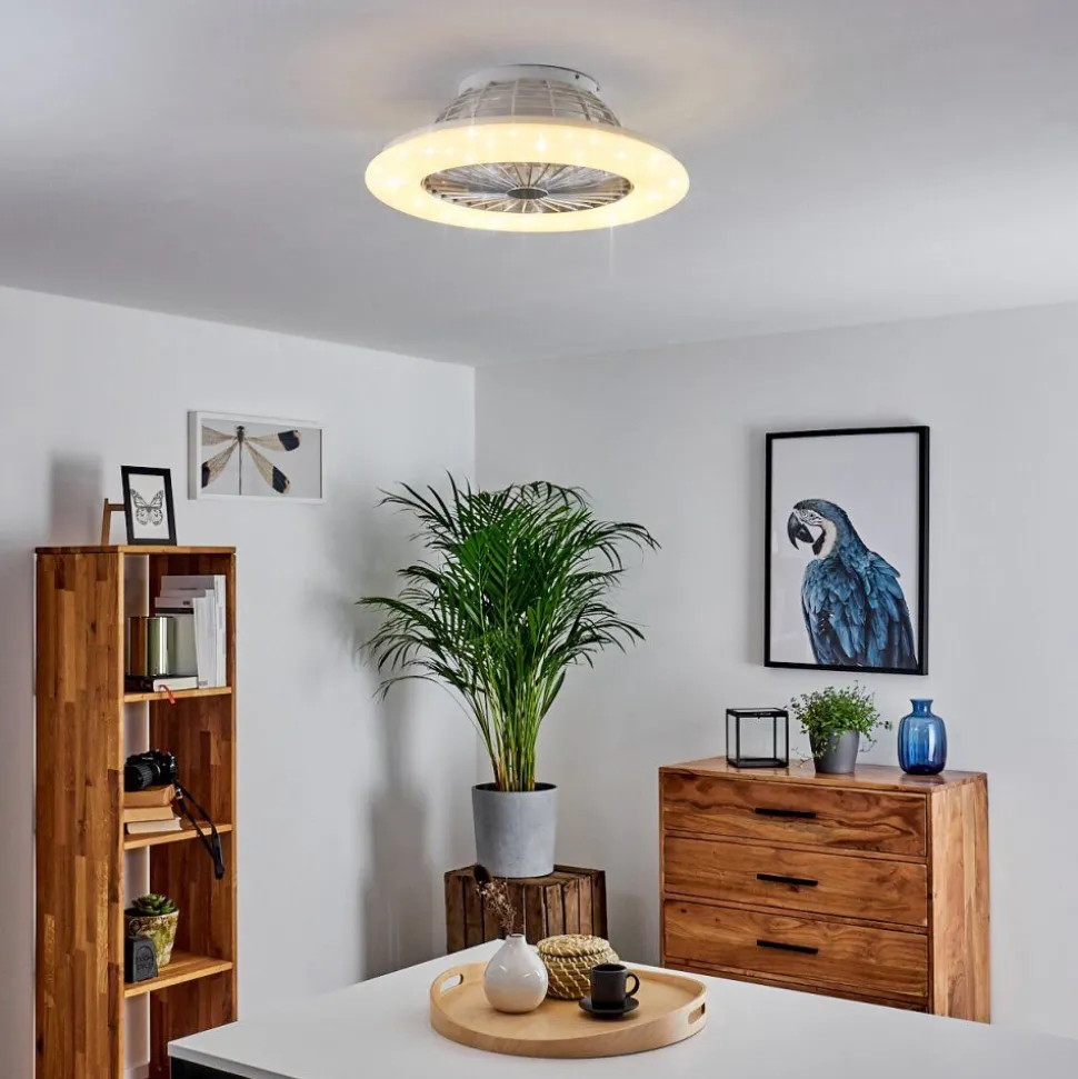 Ventilateur De Plafond Piraeus Led Titane, Blanc, 1 Lumiere, Telecommandes