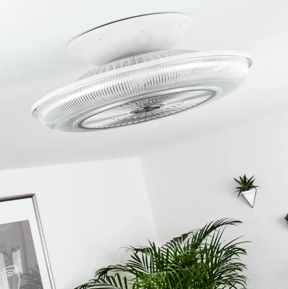Ventilateur De Plafond Riccione Led Blanc, 1 Lumiere, Telecommandes, Changeur De Couleurs