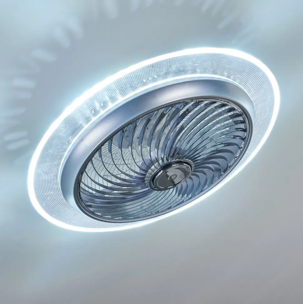 Ventilateur De Plafond Tamworth Led Argente, Transparent, 1 Lumiere, Telecommandes