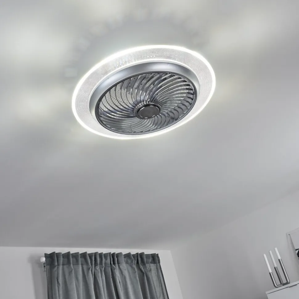 Ventilateur De Plafond Tamworth Led Argente, Transparent, 1 Lumiere, Telecommandes