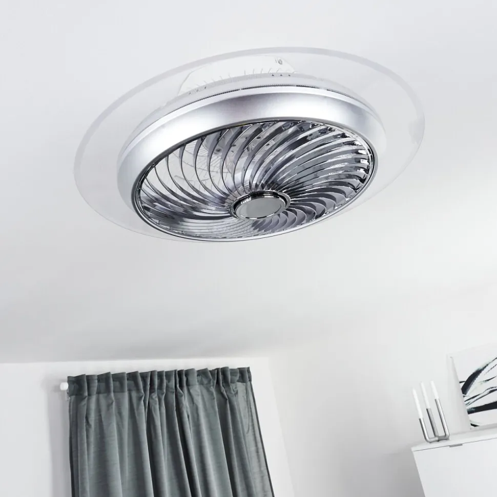 Ventilateur De Plafond Tamworth Led Argente, Transparent, 1 Lumiere, Telecommandes