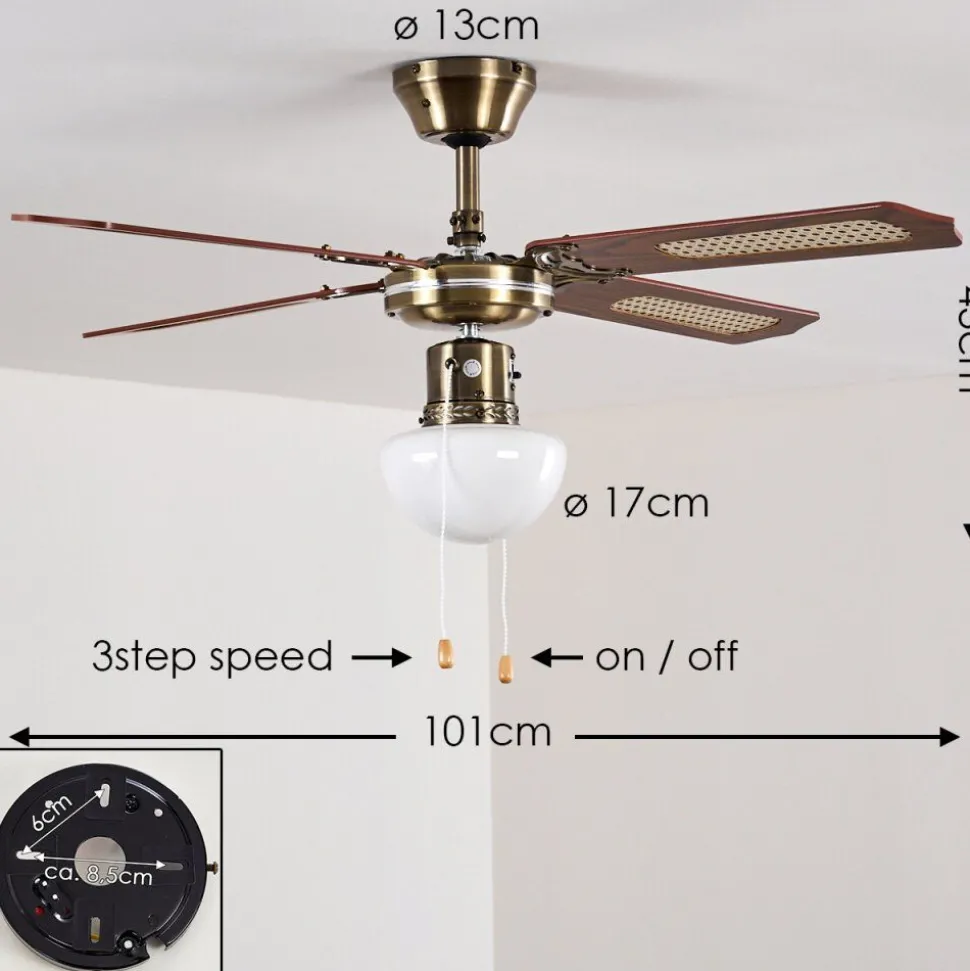 Ventilateurs De Plafond Morea Vieux Laiton, Bois Fonce, 1 Lumiere
