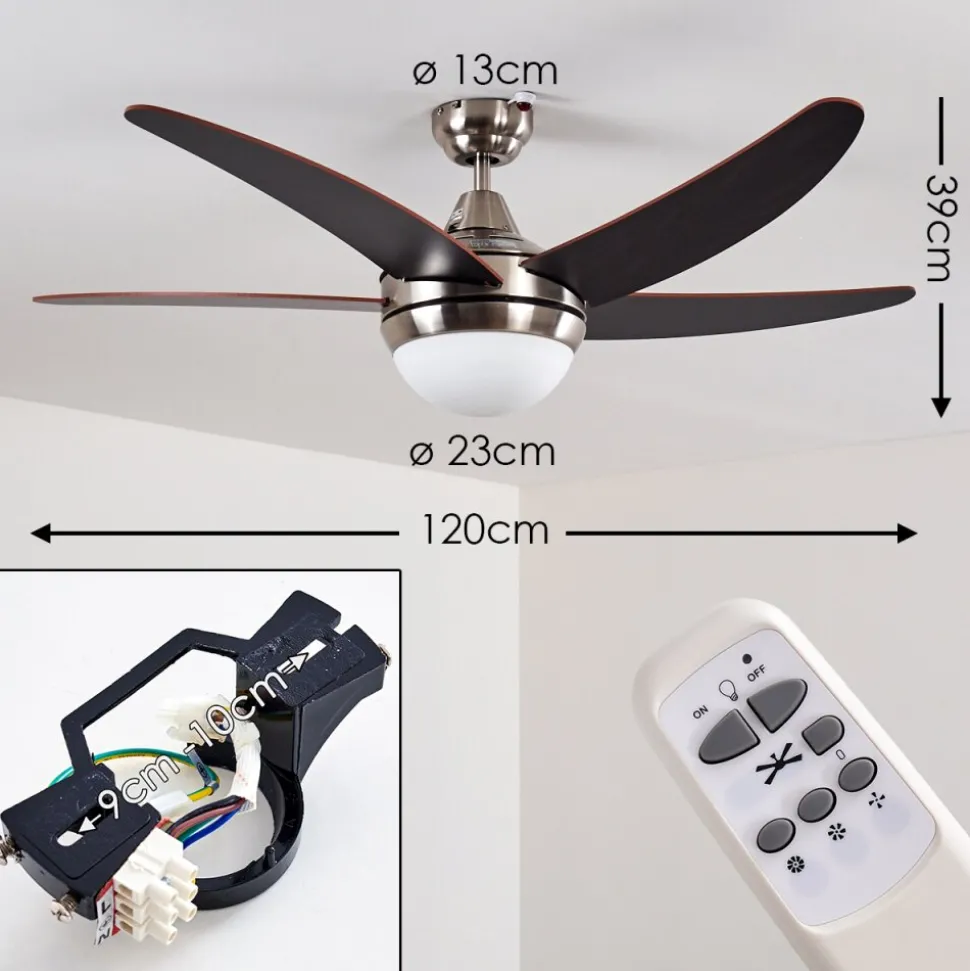 Ventilateurs De Plafond Morino Brun, Nickel Mat, 2 Lumieres, Telecommandes